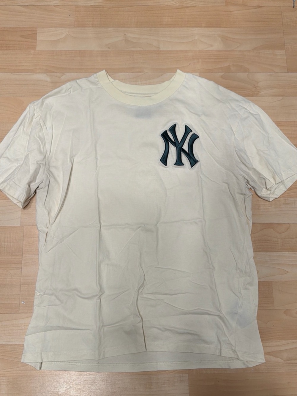 Cream Short-Sleeve T-Shirt with Navy Chest Logo